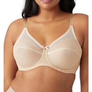 Wacoal Retro Chic Full Figure Underwire Lace Bra in Toast Size 42D